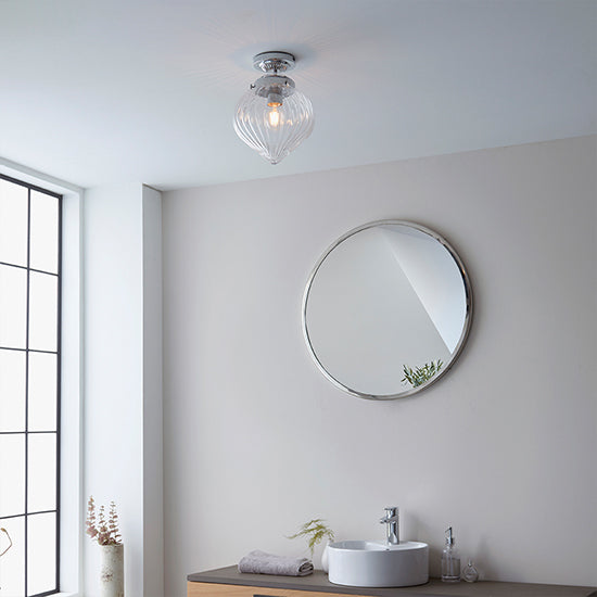 Cheston Clear gerippte Glas-Deckenleuchte in Chrom