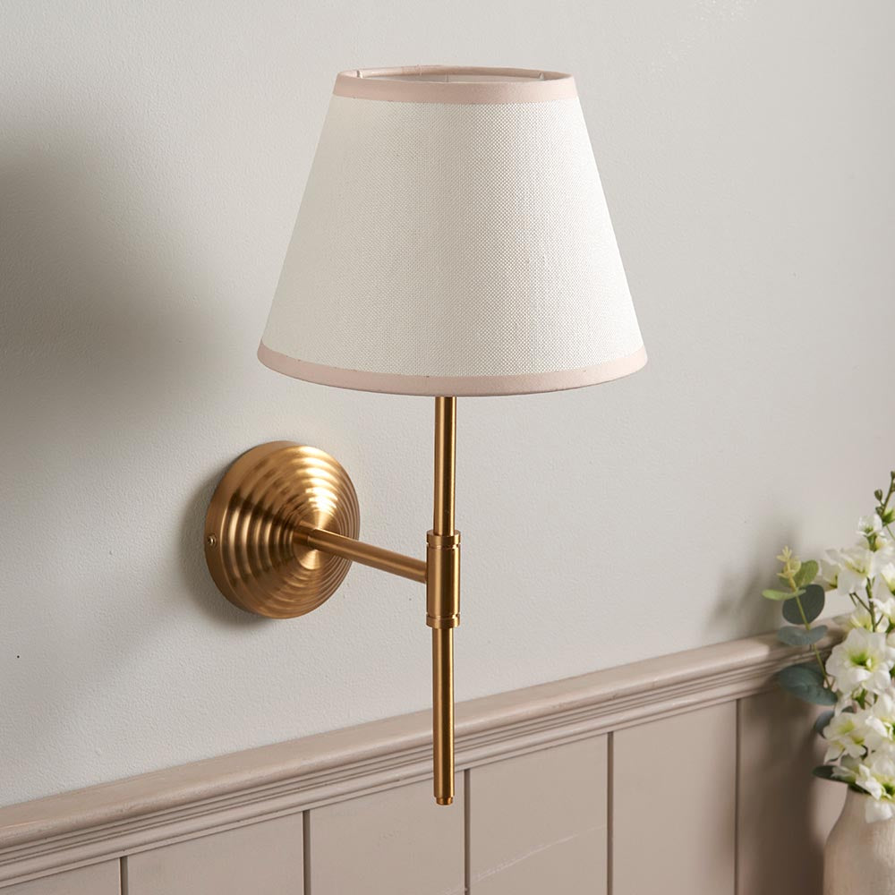 Oceanside Vintage White Fabric Wall Light In Brushed Aged Brass