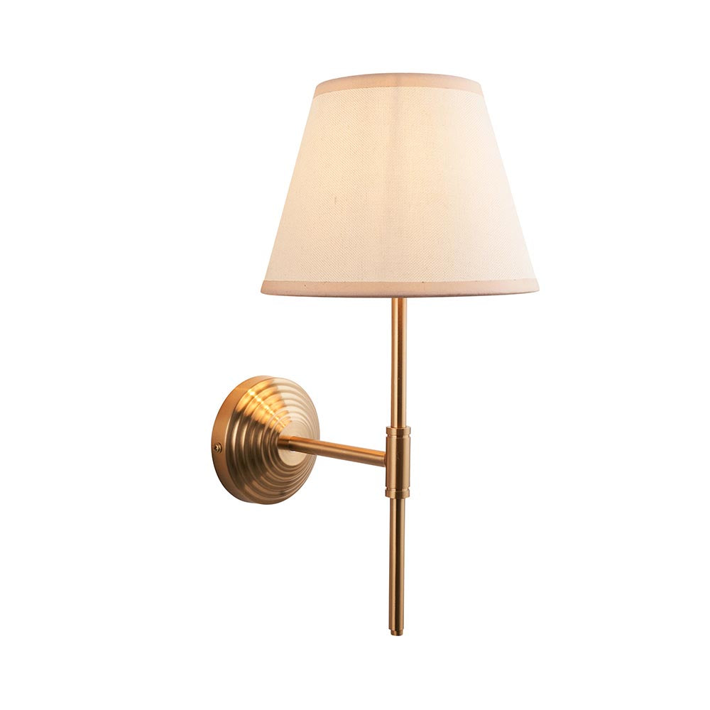Oceanside Vintage White Fabric Wall Light In Brushed Aged Brass